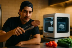 Chef prueba carne vegetal impresa en 3D